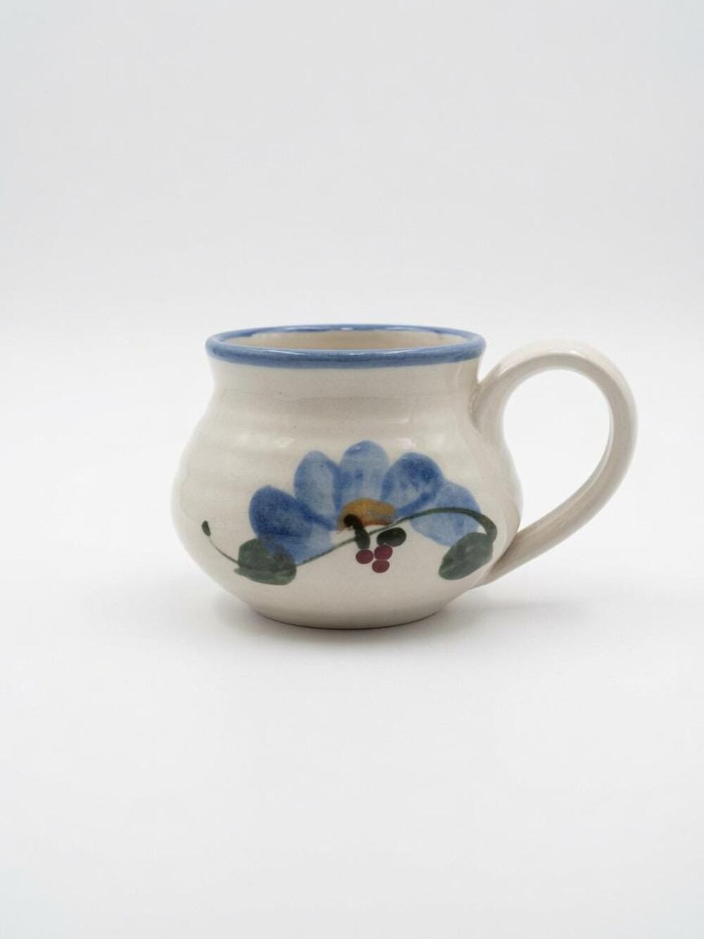 Vintage Hand Painted Studio Pottery Mug Blue Flower Folk Art Signed